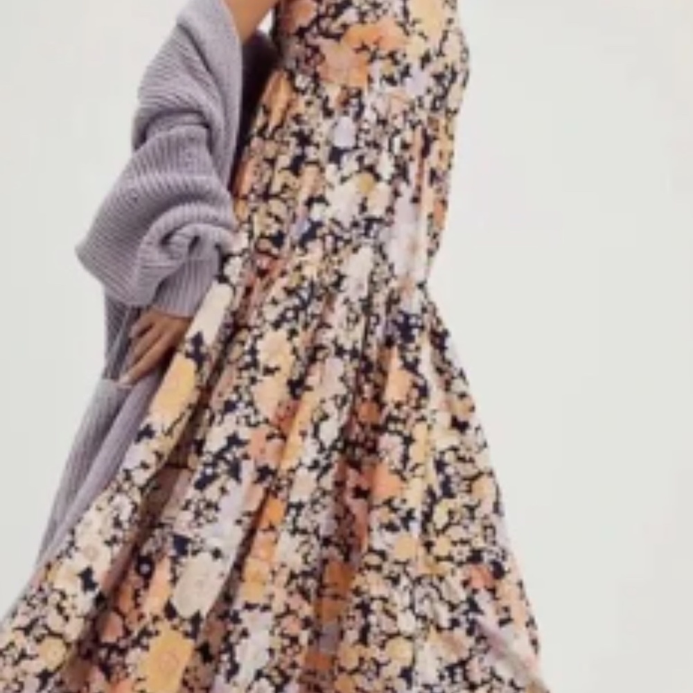 Free People Floral Maxi Dress in Peach, Black, White